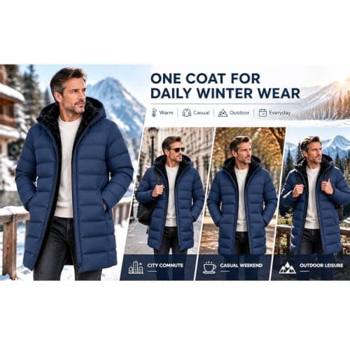 Men's Long Winter Coat Warm Fleece Lined Quilted Parka Jacket view 5