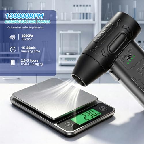 fourq Compressed Air Duster,Mini Vacuum Cleaner 2-in-1,4000 mAh,130,000 RPM Brushless Motor,8000Pa，120MPH/1.1LB Thrust Car Dryer Air Blower for Car Cleaning,Computer Cleaning view 5