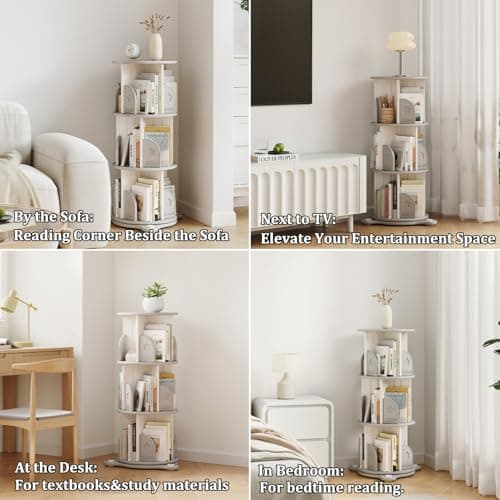 Deer COCO 3-Tier Rotating Bookshelf, 360° Spinning Corner Bookcase with Display Stand - HDPE Plastic Book Storage Organizer for Bedroom, Home Office, Classroom, Living Room view 6