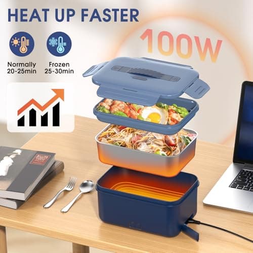 Carsolt Electric Lunch Box Food Heater Upgrade 3 in 1 Portable Food Warmer 100W Leakproof Heated Lunch Box for Adults Car/Truck/Office with 1.8L SS Container Fork Spoon Carry Bag, 12V/24V/110V view 3
