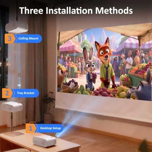 Projector, Mini Projector with WiFi and Bluetooth, Built-in Apps, Auto Focus & Keystone,Native 1080P Support, Portable Outdoor Smart Projector,White view 2