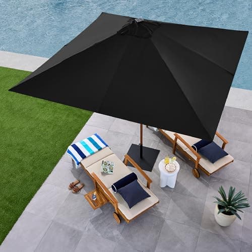 Best Choice Products 9ft Deep Square Solar Powered LED Lighted Patio Umbrella w/Woodgrain Pattern, UV-Resistant Fabric, Hand Crank - Black view 6