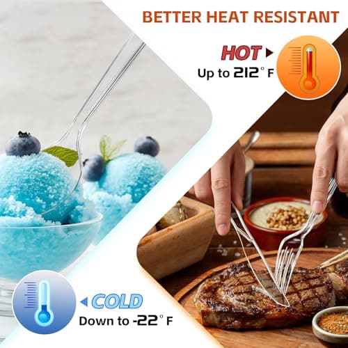 [300 Count] Clear Plastic Silverware Set, Heat Resistant Heavy Duty Plastic Utensils 120 Spoons & 120 Forks & 60 Knives, BPA-Free, Disposable Cutlery Set for Party Supply view 5