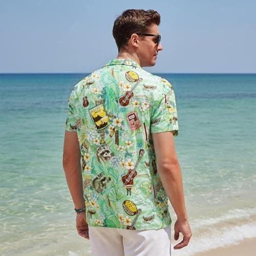 YARBCEN Hawaiian Shirt for Men Tropical Beach Shirts Vacation Short Sleeve Button Down Shirt with Pockets view 5