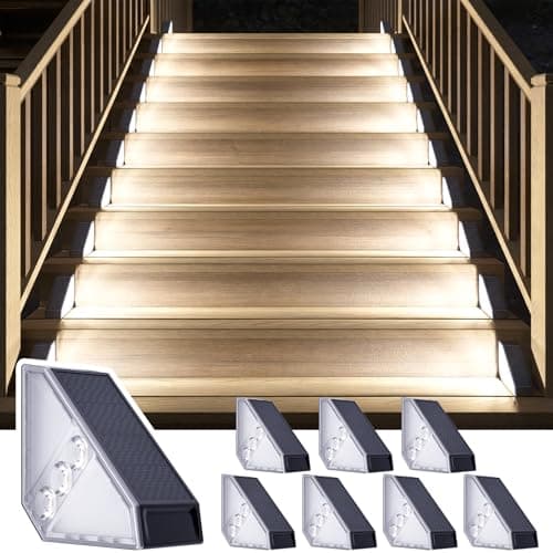 ROSHWEY Solar Step Lights for Outside Waterproof, 8 Pack Outdoor Deck Steps Lights, Triangle Solar Stair Light for Outside, Front Porch, Dock, Backyard, Path, Walkway, Patio Decor, Cool White — image 1