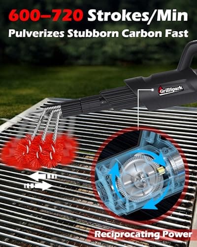 Electric Grill Brush – Long Handle, Innovative Reciprocating Motor Grill Cleaner (600/720 Strokes/min), Powerful Cleaning, 3 Interchangeable Brush Heads, Ideal BBQ Gift for Dads & Grill Lovers view 4