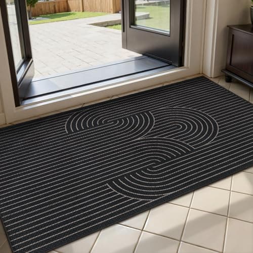 Tangsoo Rainbow Easy Jute Rug 2x4 Small Throw Rugs for Entryway,Washable Ultra Thin Outdoor Door Mat, Black Geometric Non-Slip Indoor Floor Carpet for Entrance Kitchen Hallway Bedroom Front Porch view 2