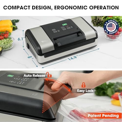 Vesta Precision 12" Vacuum Sealer Machine for Liquid & Moist Foods, Smart Heat Sealing Prevents Bag Melting, Built-in Cutter & Roll Storage Fits 2X20’ or 1X50' Rolls, Mason Jar Kit, Sous Vide, V23 view 2