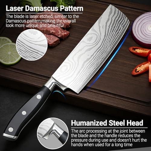 fomidao Nakiri Knife 7 Inch, Razor Sharp Meat and Vegetable Kitchen Knife, High Carbon Steel Japanese Chef Knife, Multipurpose Chopping Knife With Full Tang Handle for Home Kitchen Cooking view 4