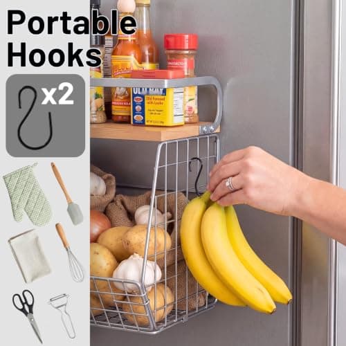 Ofiray-home Magnetic Shelf for Fridge, Wood-Top Storage Basket, Kitchen | Large magnetic storage basket for snacks, pantry items, coffee pods, kitchen supplies and laundry essentials. No drilling. view 6