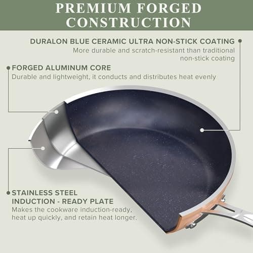 Nuwave Healthy Duralon Blue Ceramic Nonstick Cookware Set, Diamond Infused Scratch-Resistant, PFAS Free, Dishwasher & Oven Safe, Induction Ready & Evenly Heats, Tempered Glass Lids & Stay-Cool Handles view 2