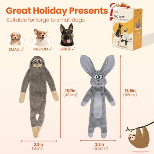 HGB No Stuffing Dog Toys for Aggressive Chewers, Squeaky Crinkle Plush Dog Toys to Keep Them Busy & Puppy Teething for Small, Medium, Large Breed, Cute Bunny & Sloth view 6