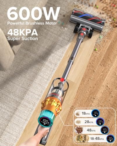 Belife S8 Cordless Vacuum Cleaner, 600W 48Kpa Stick Vacuum with 65Mins Runtime, Self-Standing, 1.6L Large Dust Cup, Anti-Tangle Smart Wireless Handheld Vacuums for Carpet, Hardwood Floor & Pet Hair view 2