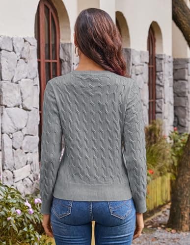 GRACE KARIN Womens Long Sleeve Button Up Cable Knit Cardigan Lightweight 2026 Crewneck Button Down Sweaters for Women view 4