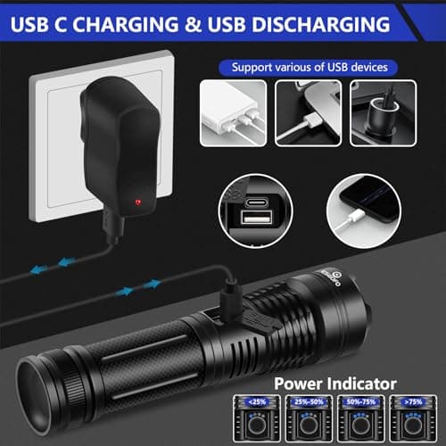 Esgofo Flashlights High Lumens 100000 Rechargeable, Super Bright Handheld LED Flash Light, Powerful Emergency Linternas, Waterproof, Long Lasting, for Hiking Camping Gift view 3
