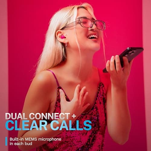 JLab Go Pop ANC True Wireless Earbuds & Charging Case, Fuchsia, Active Noise Cancelling, 10mm Drivers, Dual Connect, Customize Your Sound with App, Be Aware Mode, Compact Fit, MEMS Microphone view 5