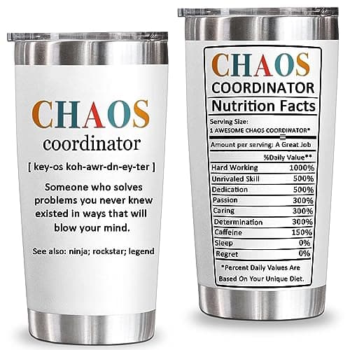 YXOTJHS Chaos Coordinator Tumbler, Chaos Coordinator Gifts for Women Boss Lady Coworker Manager Teacher Assistant Mom-Thank You Gift, Birthday Gifts for Women-20 Oz Stainless Steel Tumbler — image 1