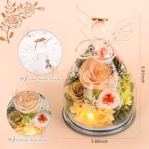 Gifts for Mom Mothers Day Birthday Gifts for Women Preserved Rose Forever Flower in Glass Angel Figurines Fresh Flowers for Delivery Anniversary Real Colorful Roses for Grandma Her Wife from Daughter view 3