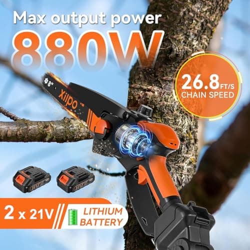 2-in-1 Cordless Electric Pole Saw & 8 Inch Mini Chainsaw, 15FT Max Reach, Adjustable Cutting Head, 2×21V Batteries, Automatic Lubrication, Tool-Free Tension Tree Trimmer Pruner for Branch Cutting view 5