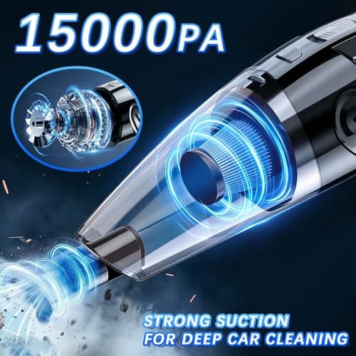 KIETRIX Handheld Vacuum Cordless, 15000Pa Powerful Car Vacuum Cleaner - 7800mAh Rechargeable Portable Mini Vacuum with 70000RPM Motor, 5 Nozzles, Low Noise, Washable Filter, for Car, Home, Office, Pet view 6