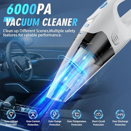 FUOAYOC Handheld Vacuum Cordless, 6KPA Strong Suction & 25 Mins Runtime, 1.6lbs Lightweight Hand Vacuum Cordless Rechargeable with HEPA Filter/LED Light/Multi-Accessories,for Home/Car/Office Cleaning view 4