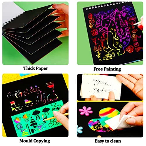 JUNQIU Scratch Paper Art for Kids, 2 Pack Bulk Rainbow Scratch Paper Crafts Toys for 3 4 5 6 7 8 9 10 Years Old Girls Kids Birthday Gifts view 4