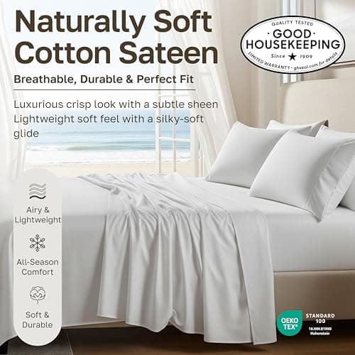 California Design Den Natural 100% Cotton Sheets Twin XL Size Set - Soft Sateen, Twin XL Sheets Set, 12" Pockets, Breathable & Durable Bedding for Dorm Rooms, College Teal (Deep Tone) view 3
