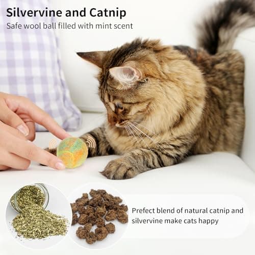 Retro Shaw Catnip Balls with Bell Inside - 6 Pcs Interactive Catnip & Silvervine Cat Toys, Durable Wool Balls for Indoor Cats, Kitten Teething Toys, Natural Catnip Toys for Bored Cats view 5
