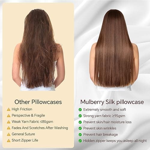 INFIIXSO Mulberry Silk Pillowcase for Hair and Skin, Silk Pillow Cases Standard Size with Hidden Zipper 20x26 Inches, Extraordinary Smooth and Soft Cooling Pillow Cases for Hot Sleepers(Black, 1 Pack) view 4