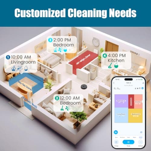 Lorvida Robot Vacuum and Mop Combo, 90-Day Self Emptying T20+ | 6,000Pa, Home Mapping, No-Go Zone, 180 Mins, APP/Voice/Remote, Robotic Vacuum Cleaner for Hard Floor, Pet Hair, Carpet view 5