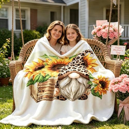 tiosggd Gnomes Blanket 60x50 Inches, Spring Mother's Day Gnome Gifts for Women, Kids, Sister, Adults, Mom, Friends, Birthday Gifts, Soft Flannel Fleece Sunflower Throw Blanket for Couch Sofa Bed — image 1
