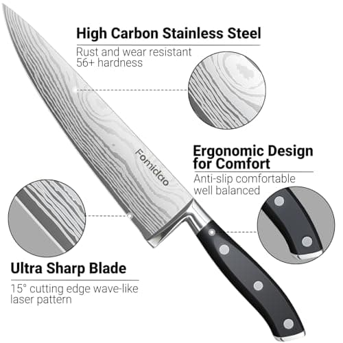 fomidao 2PCS Chef Knife Set, Razor Sharp Japanese Kitchen Knife Set, High Carbon Steel Damascus Pattern Chef's knives, Cooking Knife with Full Tang Handle Design for Home Kitchen view 7