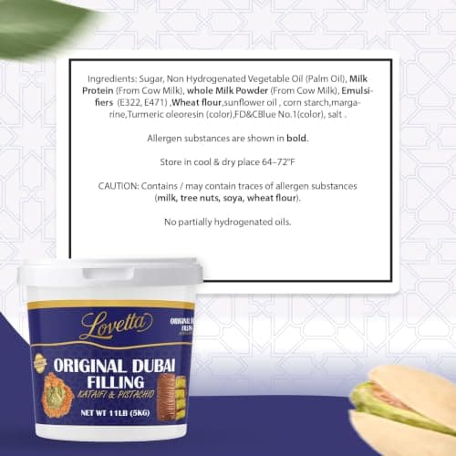 Lovetta Dubai Filling Pistachio & Knafeh Bulk 2.2lb (1kg) Tub – Dubai Chocolate Bar Spread, Rich Pistachio & Knafeh Cream, Gourmet Filling for Desserts, Pastries & Kataifi Bars – Ready to Use view 2
