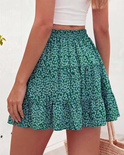 BTFBM Summer Skirts for Women 2026 Floral High Waist Shorts Underneath Boho Tiered Flowy Tennis Skorts Casual Mini Skirt view 3