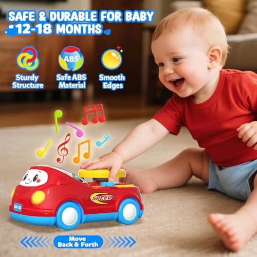 Toys for 1 Year Old Boy Gifts - 2-in-1 Toddler Push Car & Musical Racing Adventure Steering Wheel Driving Game, Interactive Simulated Driving Car for Baby 12-18 Months, Birthday Gift Ages 1-2, Red view 3