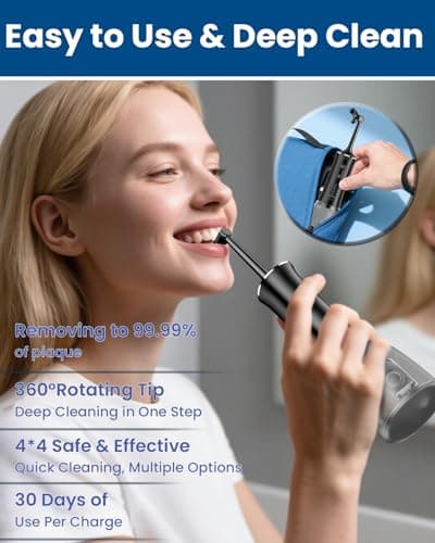 CNAPES U-Shaped Water Flosser Cordless for Teeth- 4 Nozzles for 360° Deep Cleaning in 1 Pass, 350ML Large Tank, 16 Pressure Modes, 30-Day, Rechargeable Water Dental Picks for Travel/Braces, Waterproof view 4