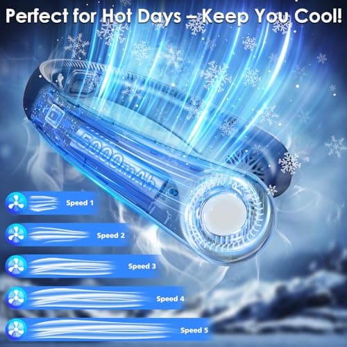 AUIIAH Portable Lightweight Neck Fan with Neck Support, Birthday Gifts for Men Women Dad Mom, Rechargeable Personal Wearable Cooling Neck Fans for Hot Flashes, Disneyland, Travel, Camping Essentials view 2