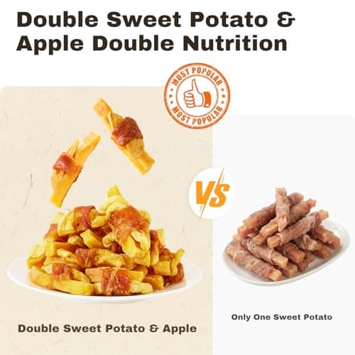 PETPHABET Chicken Wrapped Sweet Potato Apple Dog Treats - Healthy Jerky Dog Chews, Rawhide Free Training Treats for Small, Medium, Large Dogs, Soft Snacks High Protein & Low Fat, Easy to Digest, 14oz view 3