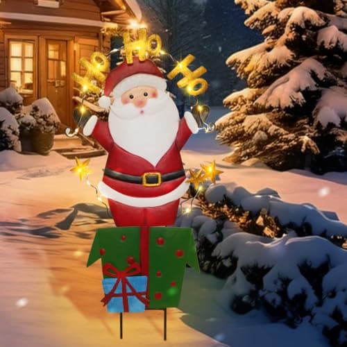 Solar Christmas Yard Signs, 28 Inch Lighted Metal Santa Garden Stake | Metal Yard Signs, Fade Resistant, Waterproof Christmas Decorations Outdoor for Lawn, Pathway, Patio and Party — image 1