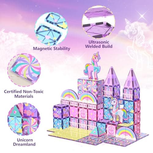 GobiDex Magnetic Building Blocks Unicorn Toys for Girls, Princess Magnetic Tiles Building Toys for Kids Ages 3-5 4-8, STEM Sensory Toddler Game Birthday Gift for Girls Boys Ages 3+ view 5