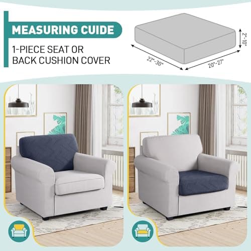Ruaozz Couch Cushion Covers for Sectional Sofa Stretch Seat Cushion Covers Washable Sofa Slipcovers for L Shaped Soft Furniture Protector Pet Friendly (1 PC Seat or Back Cover, Blue Gray) view 2