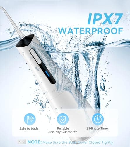 Water Dental Flosser Pick for Teeth, Portable Cordless Oral Irrigator with 4 Pressure Modes, 300ML Water Tank, IPX7 Waterproof, 6 Jet Tips, Storage Bag for Gums, Braces(White) view 5