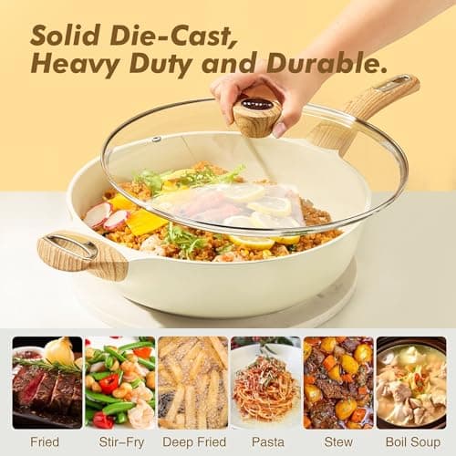 SENSARTE Ceramic Nonstick Frying Pan Skillet with Lid, 12 Inch Large Deep Frying Pan, 5 Qt Saute Pan, Induction Pan, Healthy Non Toxic Cooking Pan with Helper Handle, PFOA PFAS PTFE Free view 6