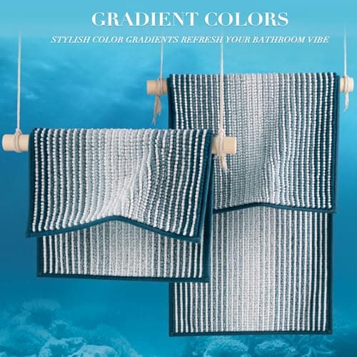 BSICPRO Bathroom Rugs and Mats Sets, 2 Piece Thick Absorbent Chenille Bath Mat Rug Set Non Slip, Soft Shaggy Bath Room Floor Mats for Bathroom, Machine Washable (20" x 60" Plus 20" x 32", Teal) view 4