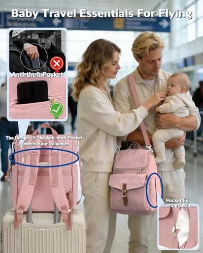NatuFuse Baby Diaper Bag Backpack, 15 Pockets Newborn Baby Essential Travel bag, Multi Function Water Resistant Tote bag, Balancing Work and Life for Mon and Dad Pink view 5