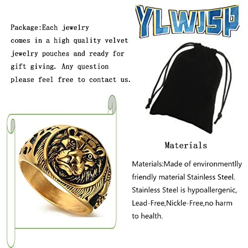 YLWJSP Lion Head Rings Lion Totem Rings Rock Punk Style Gothic Biker Ring Viking Animal Jewelry Gift for Men Boys Hip Hop Rings view 2