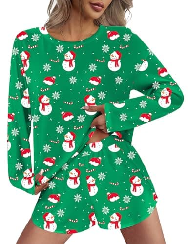 JUSTFASHIONNOW Womens Pajama Sets Striped Two Piece Lounge Sets Long Sleeve Top and Split Shorts Print Sleepwear Comfy Pjs view 2