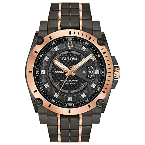 Bulova Men’s High Precisionist Quartz Icon Grey IP and Rose Gold Watch, Diamonds, 300M Water Resistant Model: 98D149