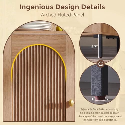 IFGET Modern Buffet Cabinet with Storage, 92.63" W Fluted Arched Sideboard Cabinet w/Adjustable Shelves, Wooden Modular Coffee Bar for Dining Room, Kitchen, Living Room, Entryway, Natural view 6