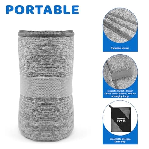 NUOYEE 2 Pack Microfiber Camping Towel Quick Dry Lightweight Travel Body Face Beach Hiking Backpacking Swimming Pool Towel(Grey, 2 Pack S(15.5X31 Inch) view 4